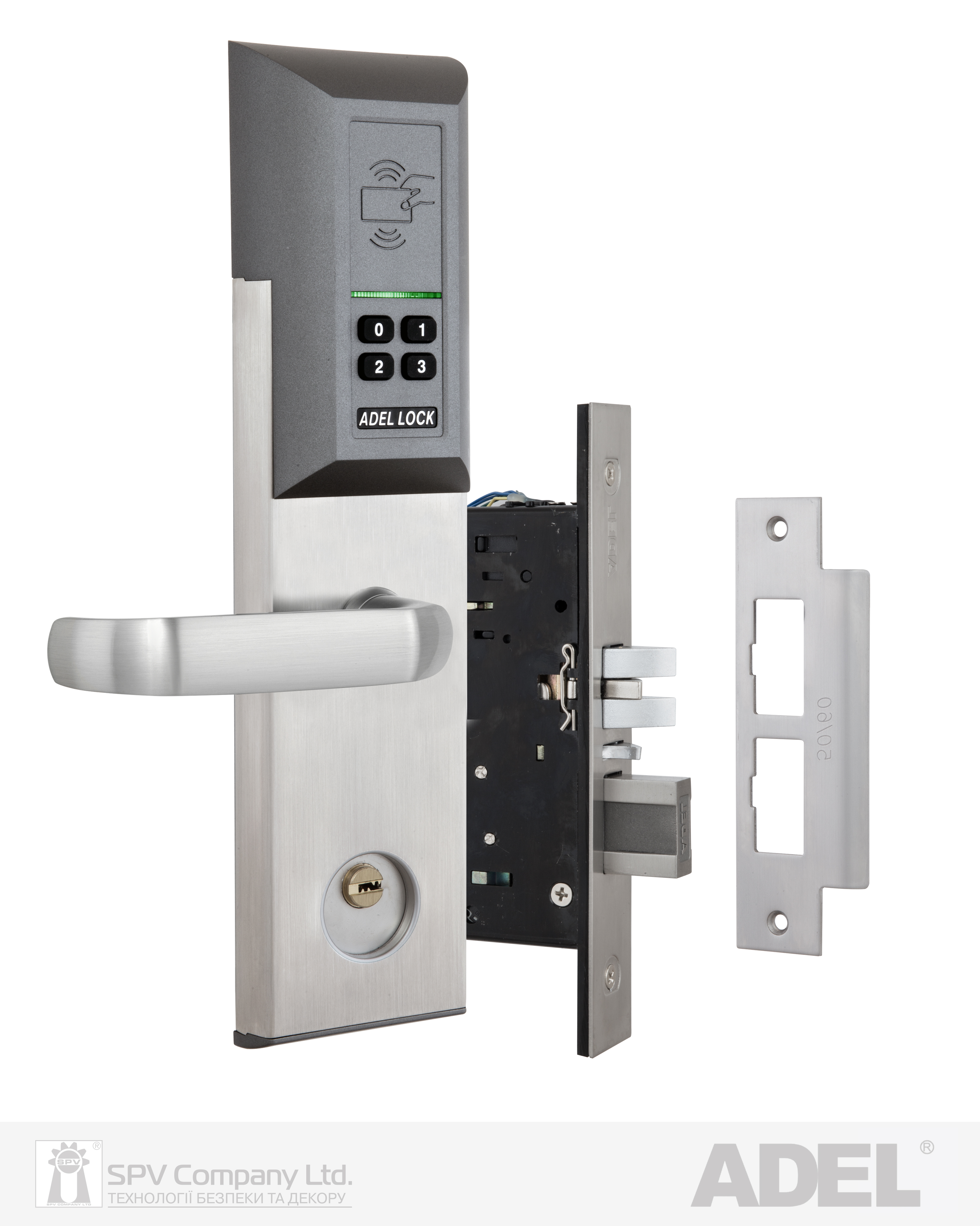 Фото Замок картковий автономний ADEL 4910 MIFARE+KEYPAD SS LEFT   50-54мм BS64 FP30.5 в інтернет-магазині locksmaster.com.ua