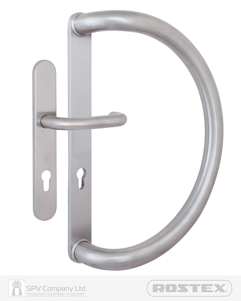 Фото Ручка-скоба ROSTEX D 390 fix-mov PZ PLATE 92мм Нерж.сталь_мат 65-80мм наскрізь Dublin NEREZ_MAT Комплект, плата скоби без протектора в інтернет-магазині locksmaster.com.ua