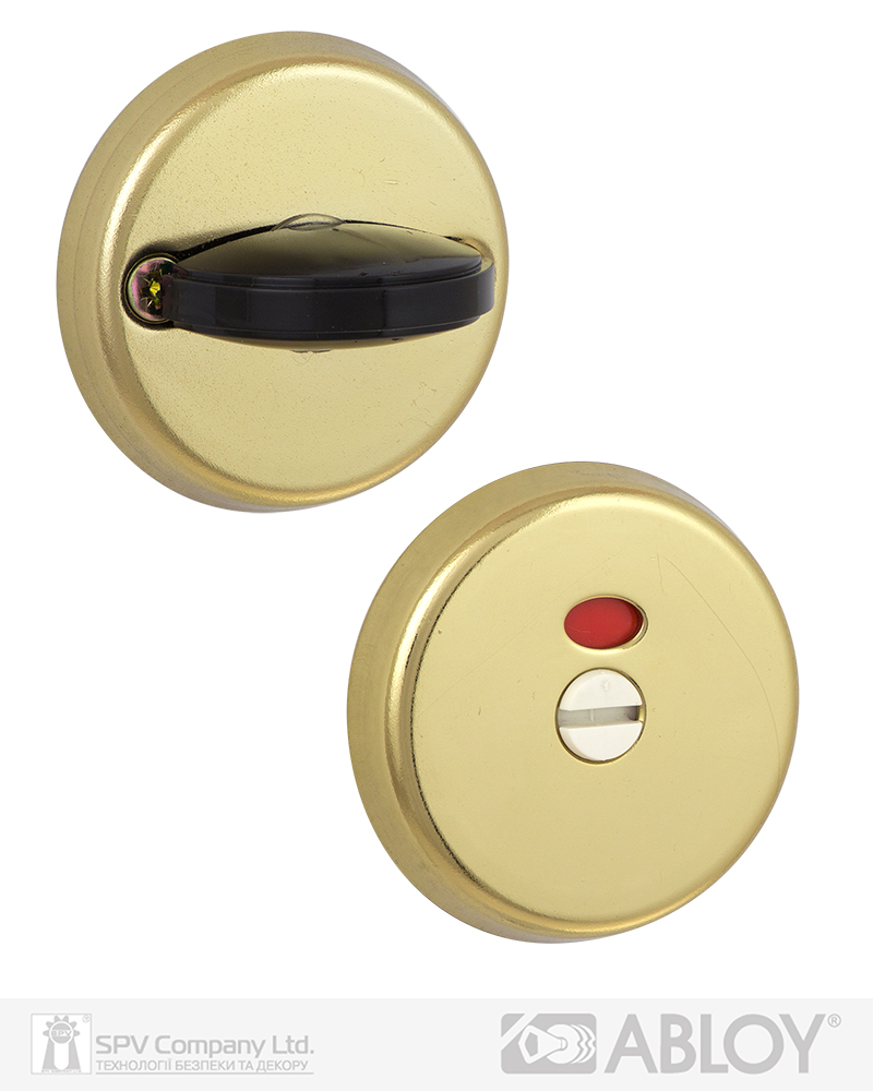Фото Щиток ABLOY   LH004   WC ROUND   Лак_золотистий 35-40мм наскрізь   FE_KULA Комплект, шток 8мм в інтернет-магазині locksmaster.com.ua