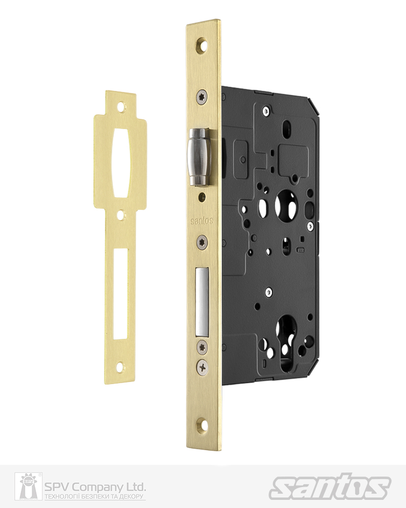 Фото Замок врізний SANTOS 1-WAY DIN 712 PB   UNIV BS60мм 72мм             with_roller SP   в інтернет-магазині locksmaster.com.ua