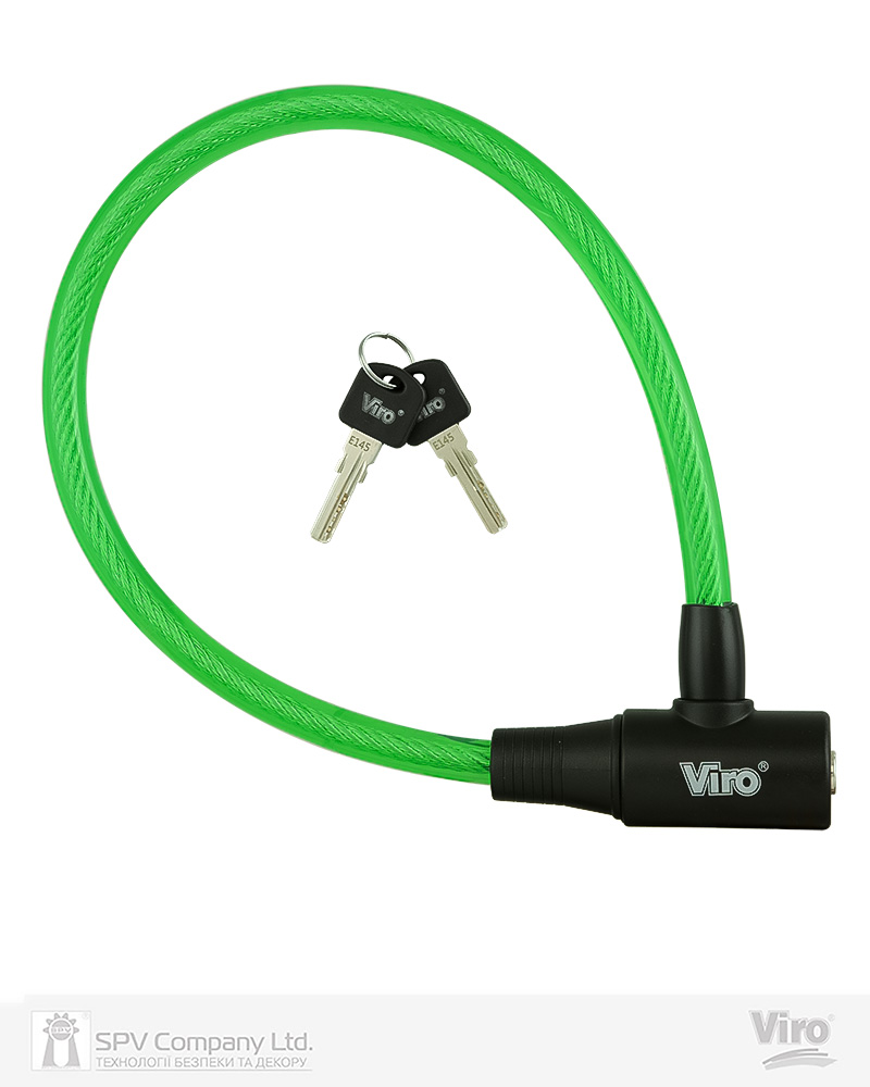 Фото Замок VIRO MOTO ELBA GREEN з тросом 45 см   2KEY     в інтернет-магазині locksmaster.com.ua