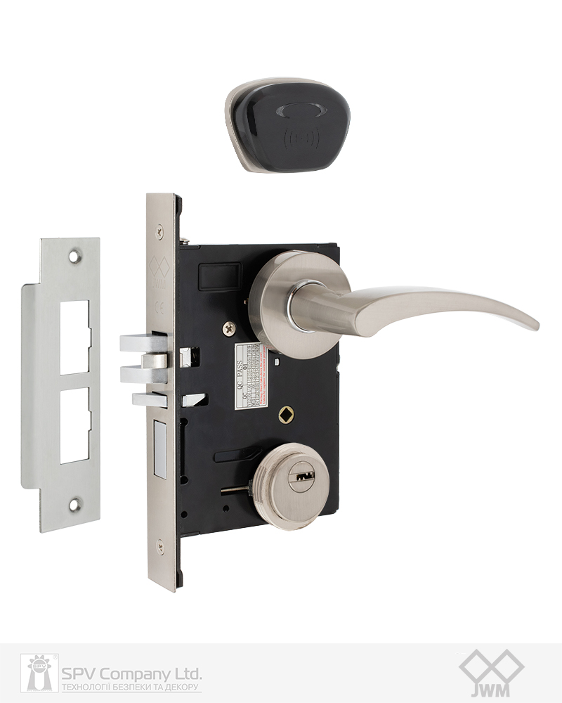 Фото Замок JWM F8-PP G-handle MIFARE   нерж.сталь матова     BS68мм 28,5 мм SS LEFT 38-55 мм   в інтернет-магазині locksmaster.com.ua