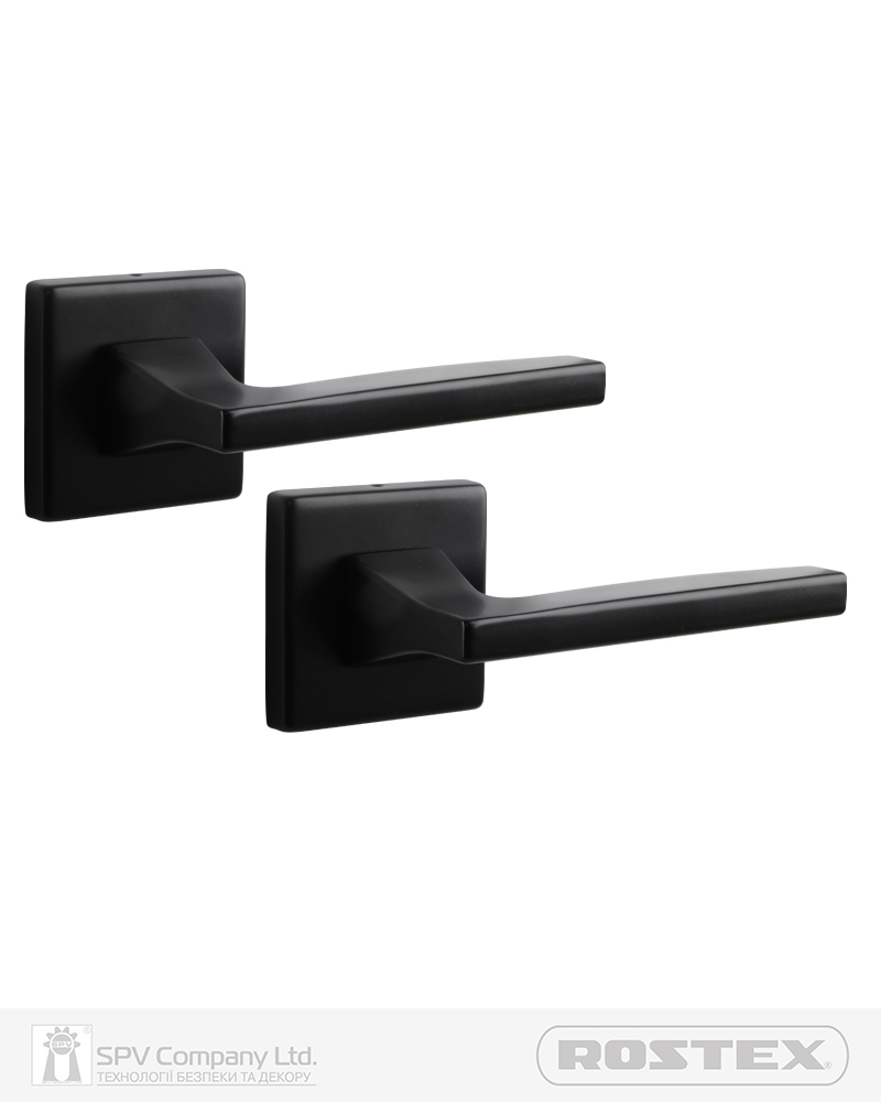 Фото Ручка дверна ROSTEX KIRA H56 mov-mov   SQUARE   Фарба_чорна 38-45мм універсальне Kira BLACK_MAT Комплект в інтернет-магазині locksmaster.com.ua