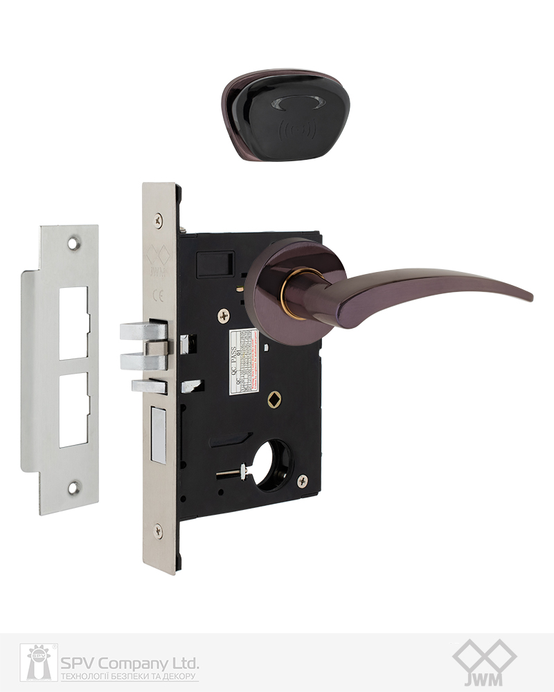 Фото Замок JWM F8-RR G-handle MIFARE   латунь полірована     BS68мм 28,5 мм GOLD LEFT 38-55 мм   в інтернет-магазині locksmaster.com.ua