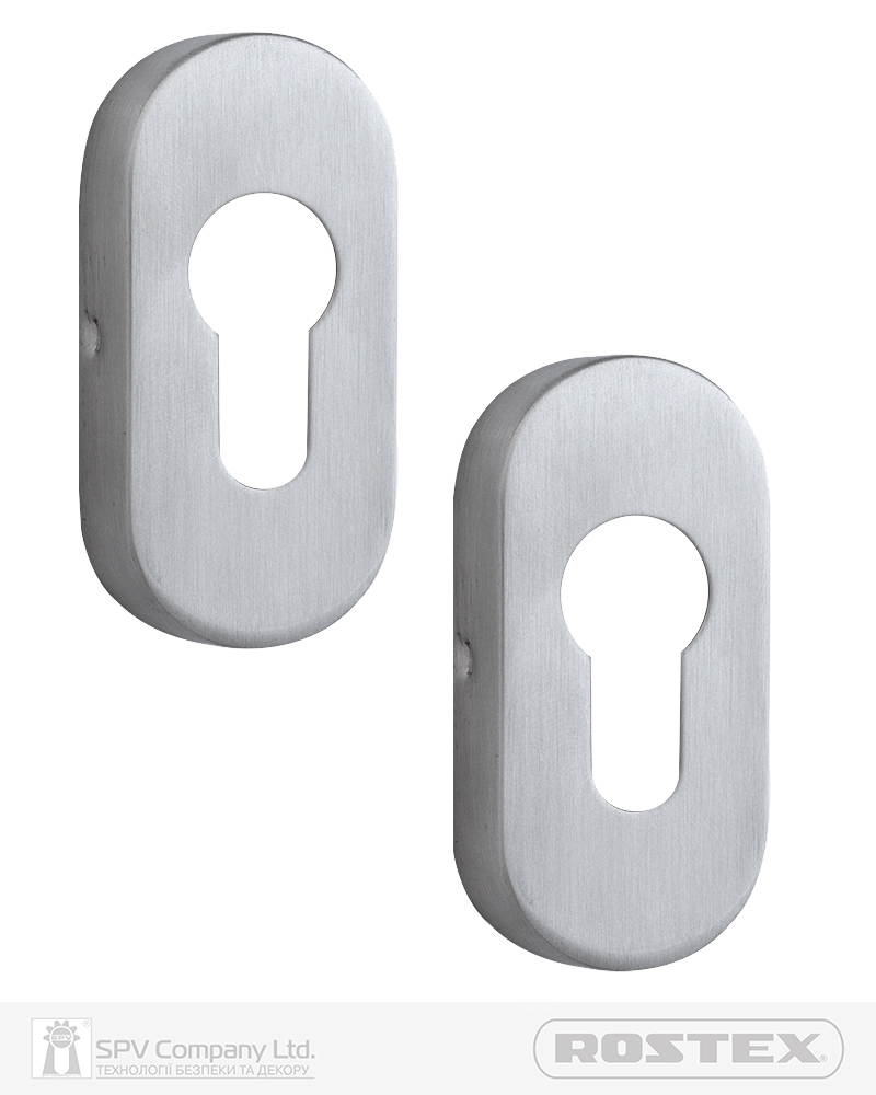 Фото Щиток ROSTEX   S32   PZ OVAL   Нерж.сталь_мат   накладне   NEREZ_MAT Комплект в інтернет-магазині locksmaster.com.ua