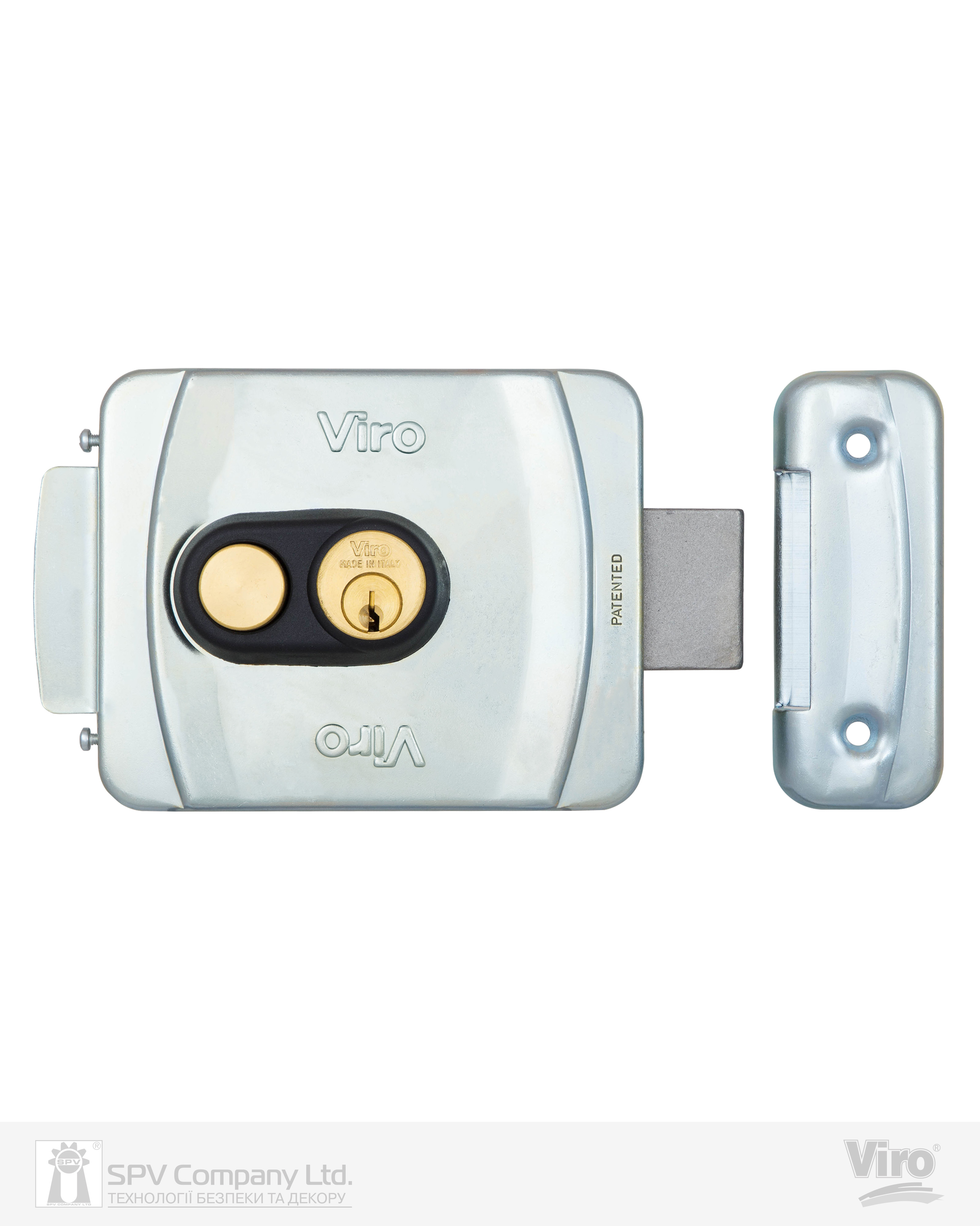 Фото Замок електромеханічний VIRO V9083.0794P BS50/80мм     T1/T2   12VAC NC CYL_3KEY GATE накладний, з кнопкою   SS відкривання всередину в інтернет-магазині locksmaster.com.ua