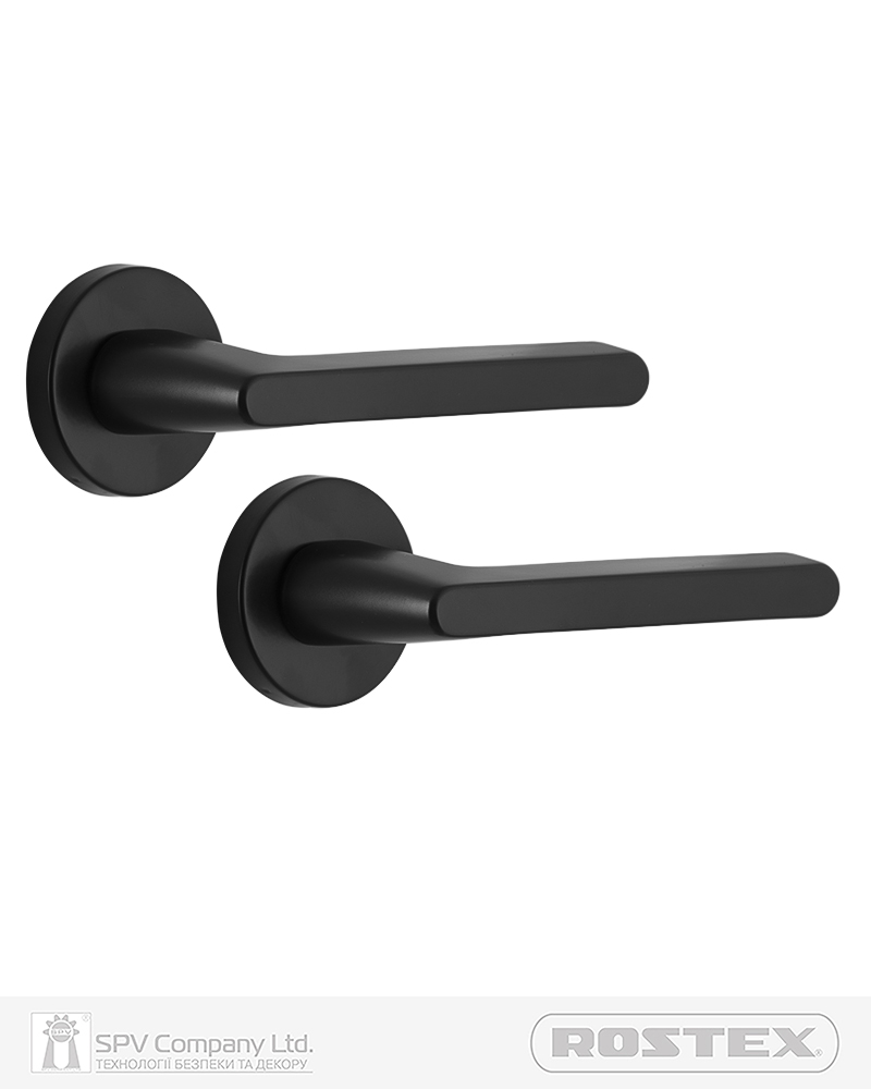 Фото Ручка дверна ROSTEX MESINA H53 mov-mov   ROUND   Фарба_чорна 38-52мм наскрізь   BLACK_MAT Комплект в інтернет-магазині locksmaster.com.ua