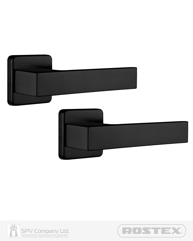 Фото Ручка дверна ROSTEX RAVENA H53 mov-mov   SQUARE   Фарба_чорна 38-52мм наскрізь Ravena BLACK_MAT Комплект в інтернет-магазині locksmaster.com.ua