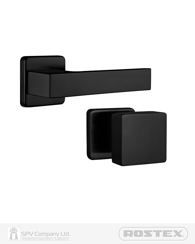 Фото Ручка дверна ROSTEX RAVENA H56 fix-mov   SQUARE   Фарба_чорна 38-45мм універсальне Design/Ravena BLACK_MAT Комплект в інтернет-магазині locksmaster.com.ua