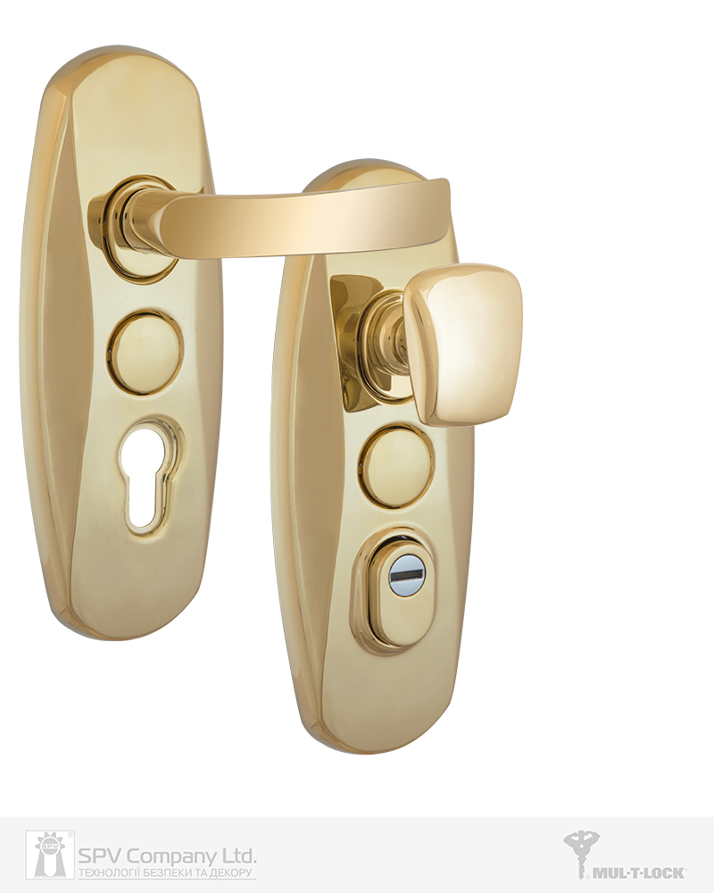 Фото Фурнітура захисна MUL-T-LOCK PLATINUM SH300 fix-mov DIN PLATE 85/90мм Латунь_полірована   50-55мм 3клас Platinum GOLD Комплект в інтернет-магазині locksmaster.com.ua