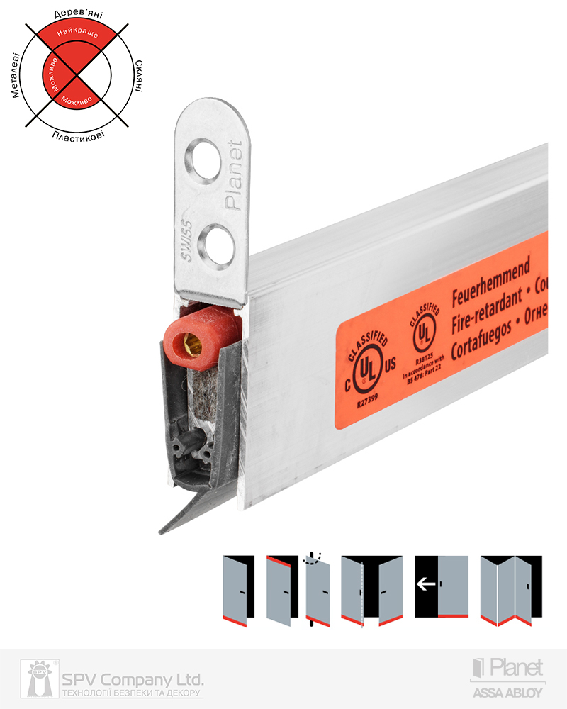 Фото Ущільнювач активний PLANET RH 13x30mm/27mm 48 db 960 мм профільні/металеві/дерев'яні FIRE RIGHT в інтернет-магазині locksmaster.com.ua