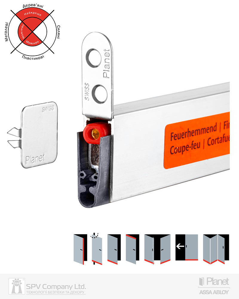 Фото Ущільнювач активний PLANET HS-plus 13x30mm/22mm 55 db 835 мм профільні/металеві/дерев'яні FIRE   в інтернет-магазині locksmaster.com.ua