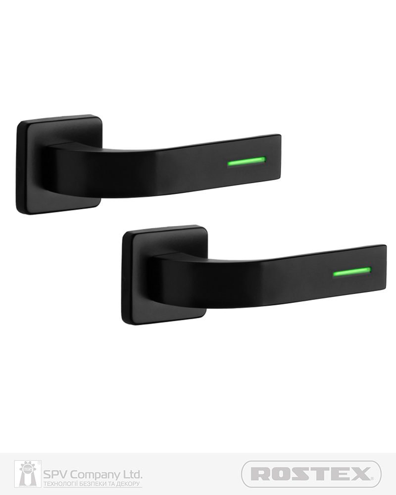 Фото Ручка дверна ROSTEX FONDI_LUMINO H53 mov-mov   SQUARE   Фарба_чорна 38-52мм наскрізь Fondi BLACK_MAT Комплект в інтернет-магазині locksmaster.com.ua