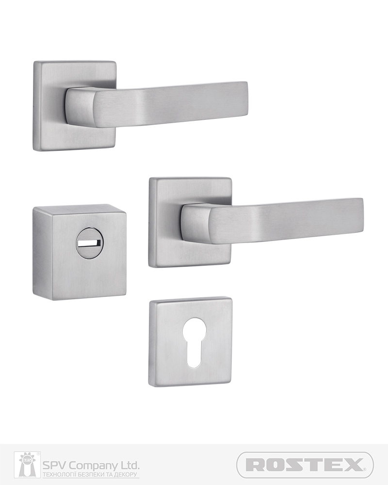 Фото Фурнітура захисна ROSTEX *QUADRUM R/H mov-mov DIN SQUARE   Нерж.сталь_мат 23мм 38-45мм 3клас Treviso NEREZ_MAT Комплект, кріплення ручки накладне в інтернет-магазині locksmaster.com.ua
