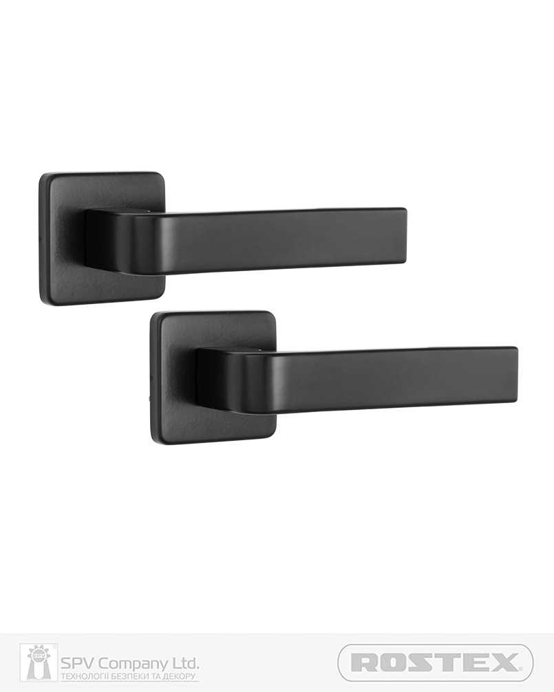 Фото Ручка дверна ROSTEX DANTE H53 mov-mov   SQUARE   Фарба_чорна 38-52мм наскрізь Dante BLACK Комплект в інтернет-магазині locksmaster.com.ua