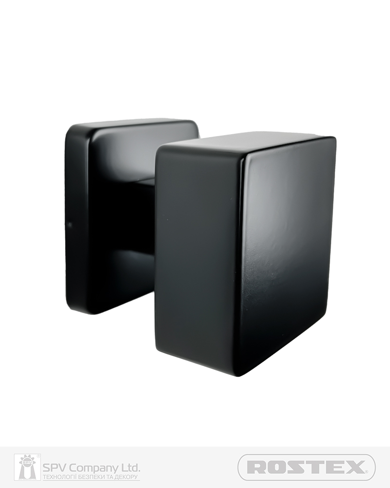 Фото Ручка дверна ROSTEX DESIGN H53 fix   SQUARE   Фарба_чорна 38-52мм наскрізь Design/Ravena BLACK Половинка, шток 80мм в інтернет-магазині locksmaster.com.ua