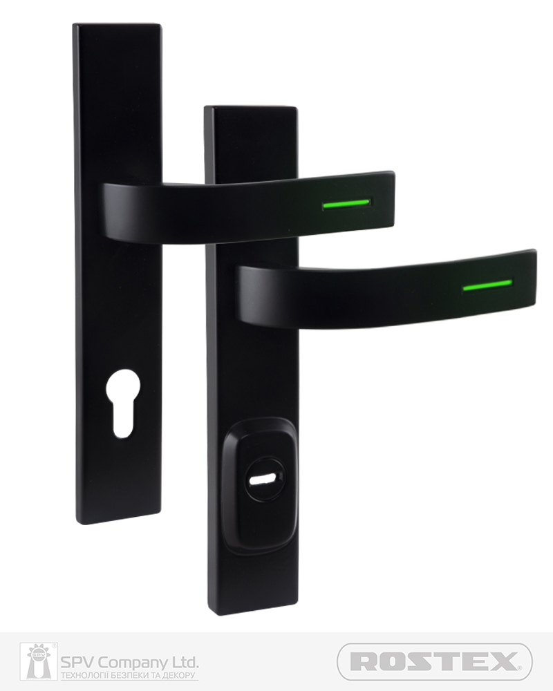 Фото Фурнітура захисна ROSTEX RN1/RN4_LUMINO RN mov-mov DIN PLATE 85мм Фарба_чорна   40-50мм 3клас Fondi BLACK_MAT Комплект, Зелена підсвітка в інтернет-магазині locksmaster.com.ua